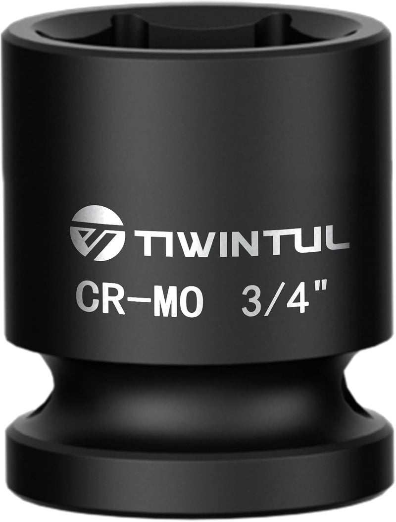 TIWINTUL 3/4" Impact Socket 1/2 Inch Drive, Shallow CR-MO Steel Impact Socket, 6 Point Design, 1.5" Length, SAE Size Socket for Auto Repair, Machinery Maintenance and Construction - Image 1